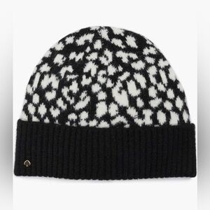 Kate Spade Leopard Print Beanie in Black and Cream